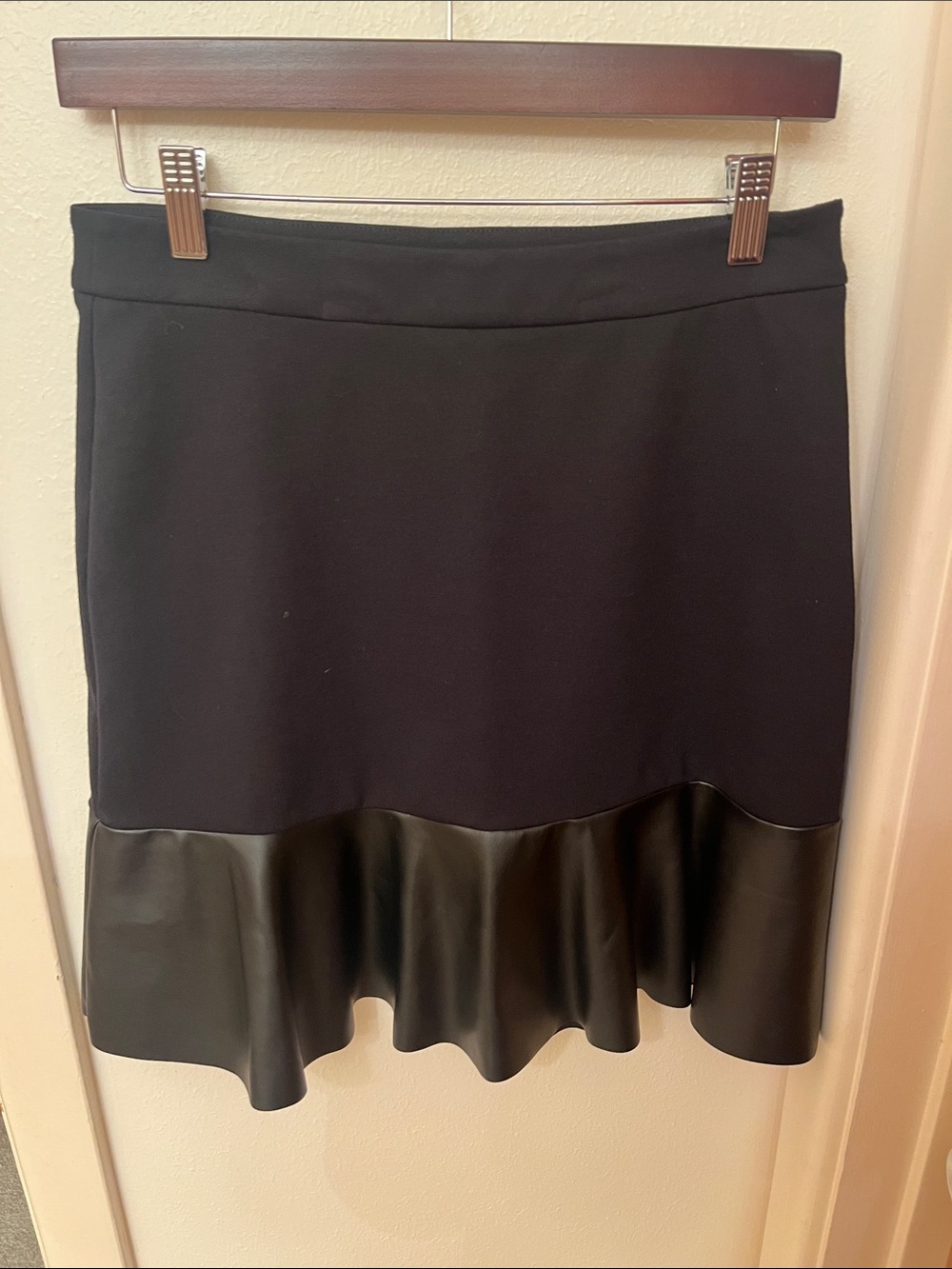 Michael Kors Black A-Line Skirt with Faux Leather Ruffle Hem